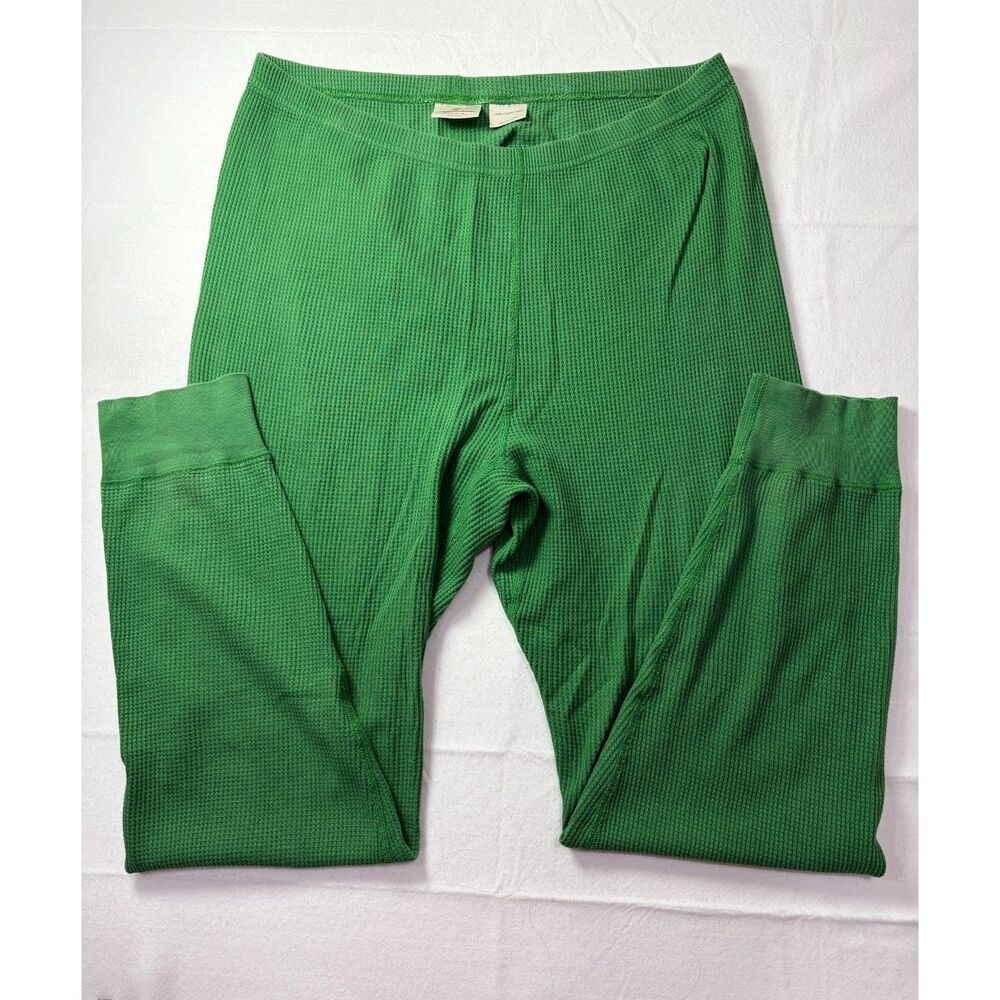 Hanna Andersson 100% Organic Cotton Waffle Long John Pants Green Thermal XL